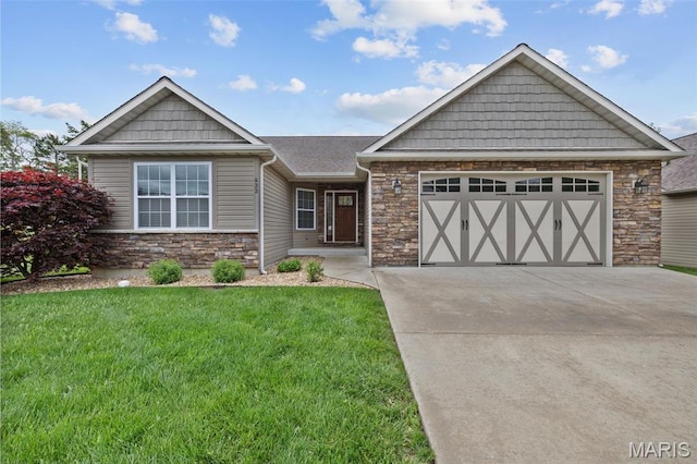 433 Cherry Creek Ln, Farmington, MO 63640 - craftsman-style home featuring driveway, an attached garage, stone siding, and a front lawn