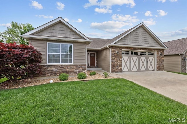 433 Cherry Creek Ln, Farmington, MO 63640 - craftsman house featuring stone siding, a garage, driveway, and a front lawn