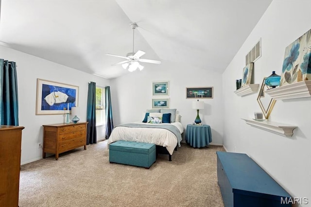 17282 Hilltop Ridge Dr, Eureka, MO 63025 - bedroom with vaulted ceiling, light colored carpet, and a ceiling fan