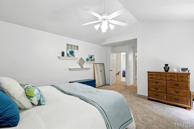 17282 Hilltop Ridge Dr, Eureka, MO 63025 - bedroom with light carpet, vaulted ceiling, and a ceiling fan