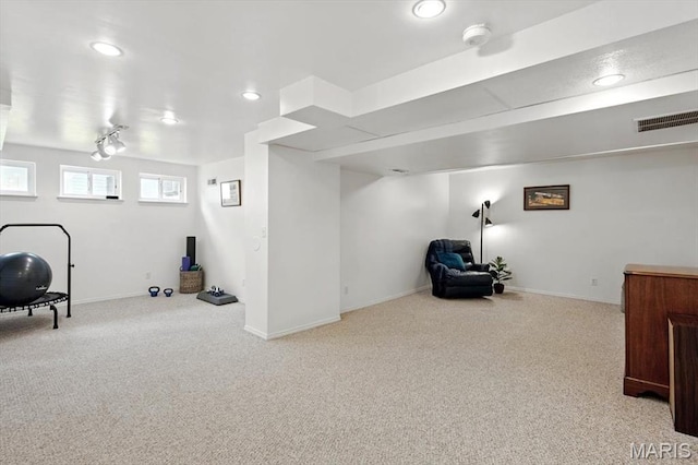 17282 Hilltop Ridge Dr, Eureka, MO 63025 - basement featuring recessed lighting, carpet floors, and baseboards