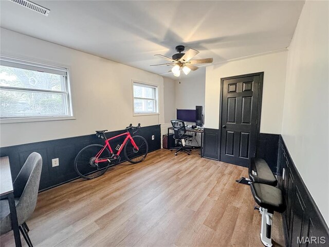 504 Leawood Dr, Swansea, IL 62226 - office space with a ceiling fan and light wood-style floors