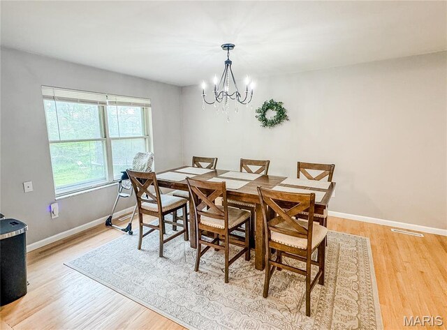 504 Leawood Dr, Swansea, IL 62226 - dining area featuring light wood-type flooring, a chandelier, and baseboards
