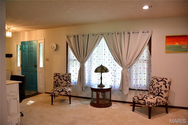 258 Hideaway Trl, Eureka, MO 63025 - sitting room featuring carpet flooring, a textured ceiling, baseboards, and recessed lighting