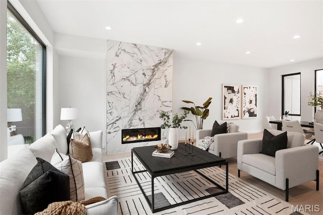215 N Sarah St Unit 12, Saint Louis, MO 63108 - living area with recessed lighting, a high end fireplace, and wood finished floors
