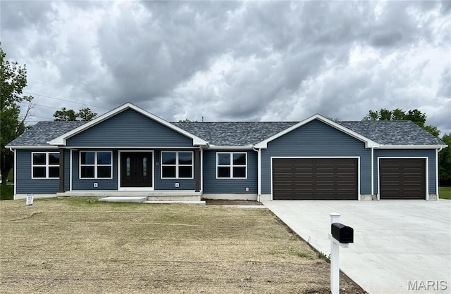 201 S Ashbrook, Bethalto, IL 62010 - ranch-style house featuring an attached garage, concrete driveway, a porch, and a front yard