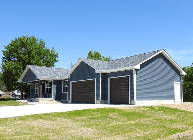 201 S Ashbrook, Bethalto, IL 62010 - ranch-style house with an attached garage, a front lawn, covered porch, and roof with shingles