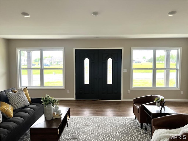 201 S Ashbrook, Bethalto, IL 62010 - living room featuring wood finished floors, baseboards, and recessed lighting