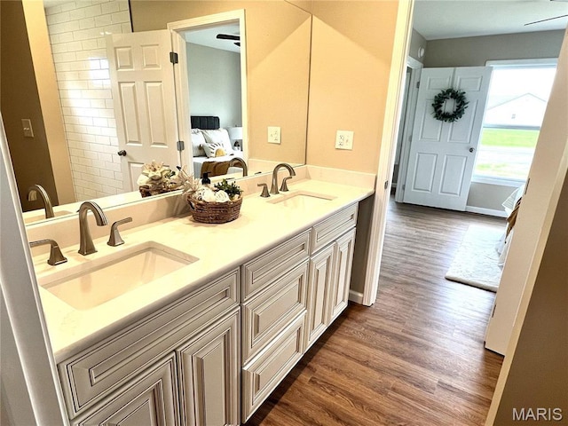 201 S Ashbrook, Bethalto, IL 62010 - bathroom with wood finished floors, ensuite bathroom, and double vanity