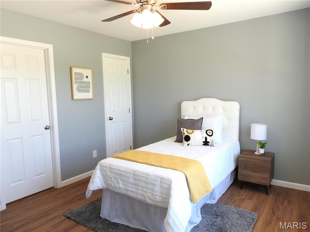 201 S Ashbrook, Bethalto, IL 62010 - bedroom featuring wood finished floors, baseboards, and a ceiling fan