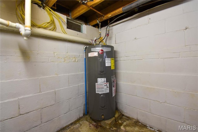 utility room with electric water heater