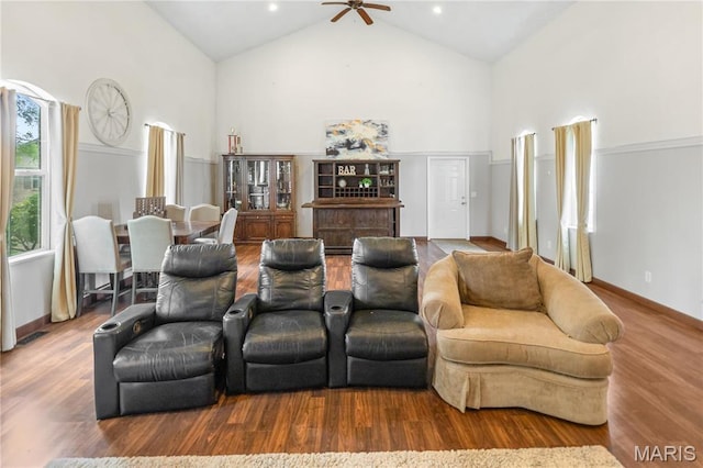 339 E Ml, Millstadt, IL 62260 - living area with a ceiling fan, high vaulted ceiling, and wood finished floors