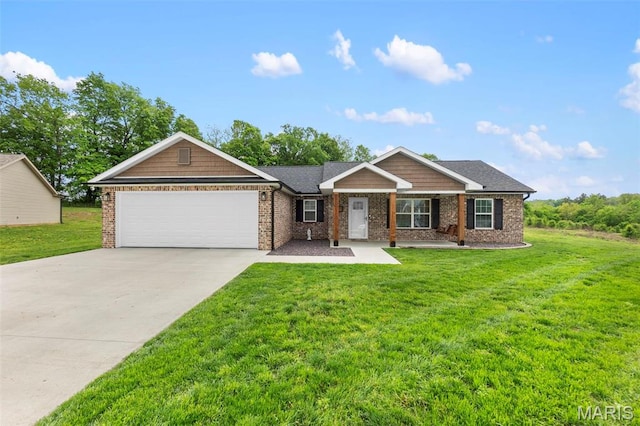 1111 Tulach Ard Ct, Jackson, MO 63755 - view of front facade featuring a garage, driveway, a front yard, and brick siding