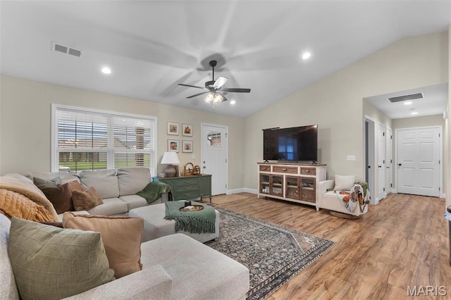 1111 Tulach Ard Ct, Jackson, MO 63755 - living room with vaulted ceiling, wood finished floors, ceiling fan, recessed lighting, and baseboards