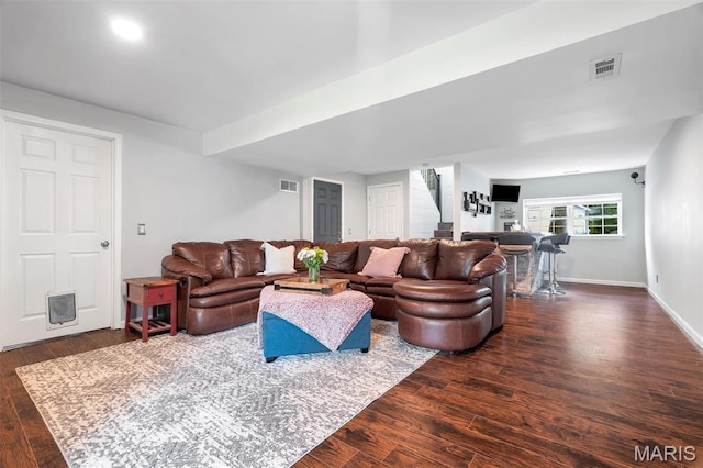 159 Village Circle Dr, Lake St Louis, MO 63367 - living area featuring dark wood-type flooring and baseboards