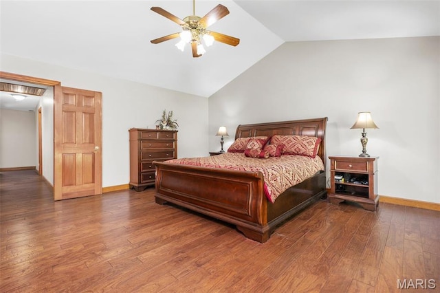 2453 Lone Trail Dr, Foristell, MO 63348 - bedroom featuring vaulted ceiling, wood finished floors, baseboards, and ceiling fan