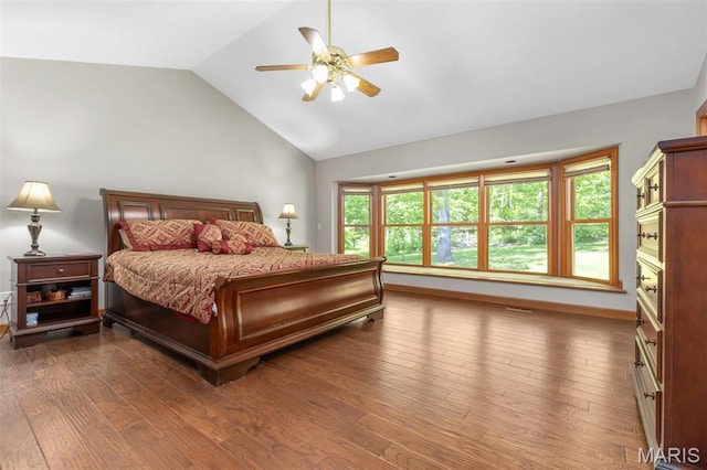 2453 Lone Trail Dr, Foristell, MO 63348 - bedroom with lofted ceiling, dark wood-style floors, and a ceiling fan
