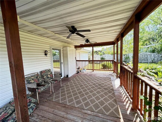 120 E Beth St, Licking, MO 65542 - wooden terrace with fence and a ceiling fan