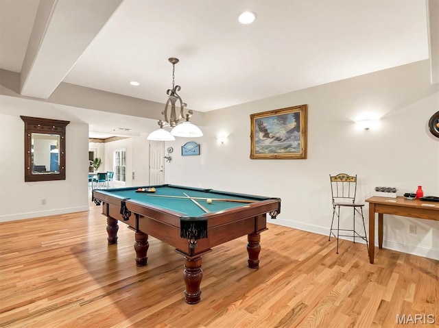 590 Fairway Dr, Union, MO 63084 - recreation room with billiards, light wood finished floors, baseboards, and recessed lighting