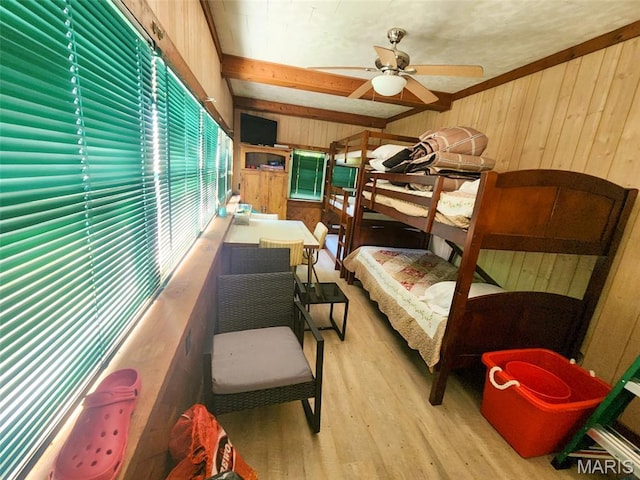15222 Circle Dr, Gillespie, IL 62033 - bedroom featuring wood walls, wood finished floors, and beam ceiling