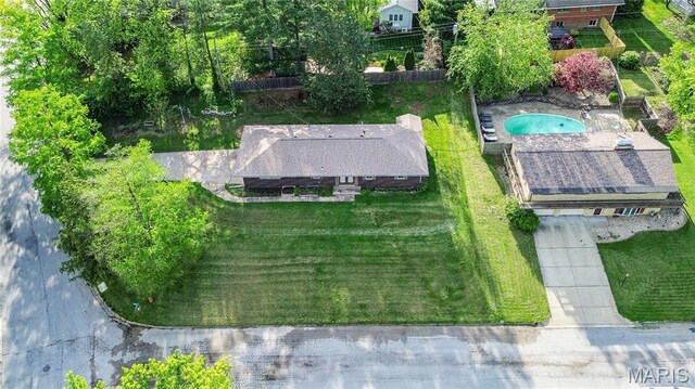4900 Eiffel Dr, Godfrey, IL 62035 - aerial view of property and surrounding area featuring a pool area
