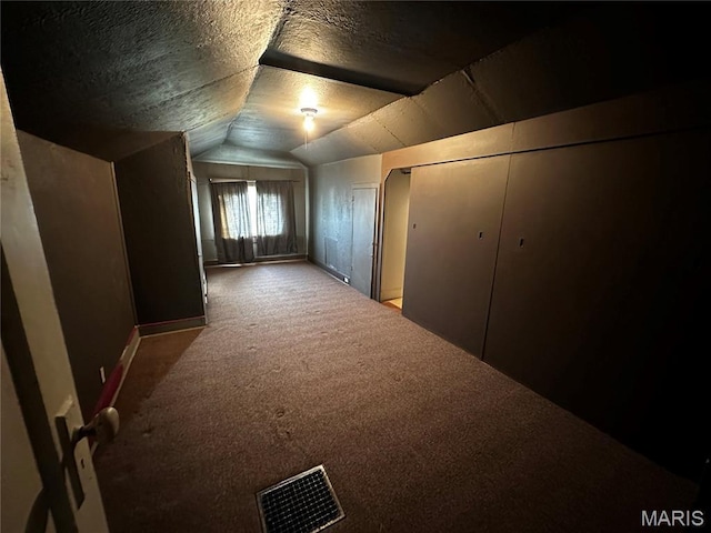 1323 Union Ave, Belleville, IL 62220 - additional living space featuring carpet floors, vaulted ceiling, a textured ceiling, and baseboards