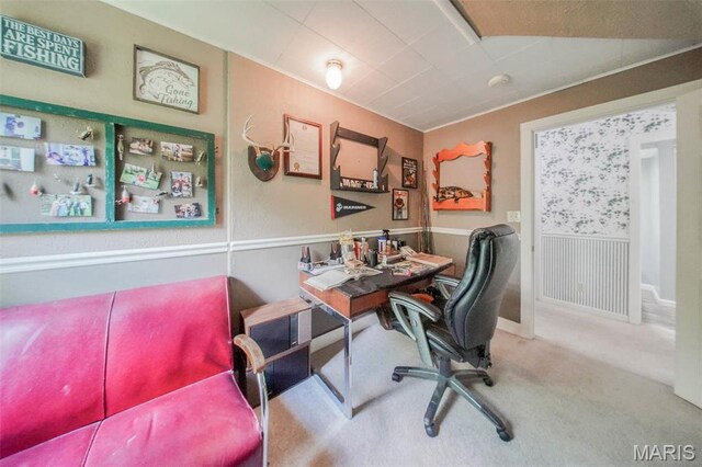home office featuring carpet flooring