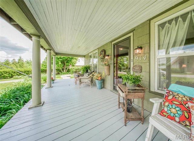 wooden deck with covered porch