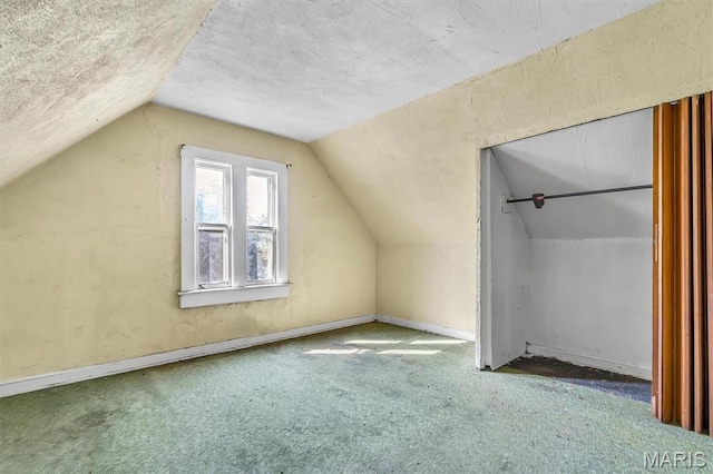 1041 Garth Ave, Saint Louis, MO 63147 - additional living space featuring lofted ceiling, carpet floors, a textured ceiling, and baseboards