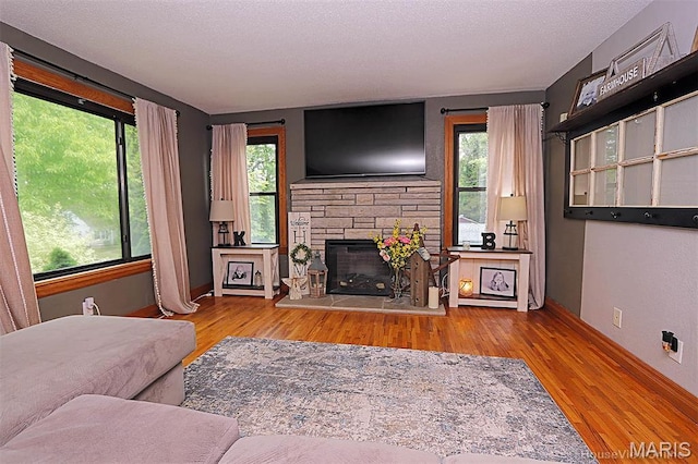 2754 Adeline Ave, Cape Girardeau, MO 63701 - living room featuring healthy amount of natural light, a stone fireplace, and wood finished floors