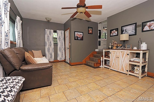 2754 Adeline Ave, Cape Girardeau, MO 63701 - living area with a ceiling fan and stairway