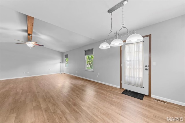 324 Trailview Ave, Saint Peters, MO 63376 - foyer featuring light wood-style floors, ceiling fan, baseboards, and lofted ceiling