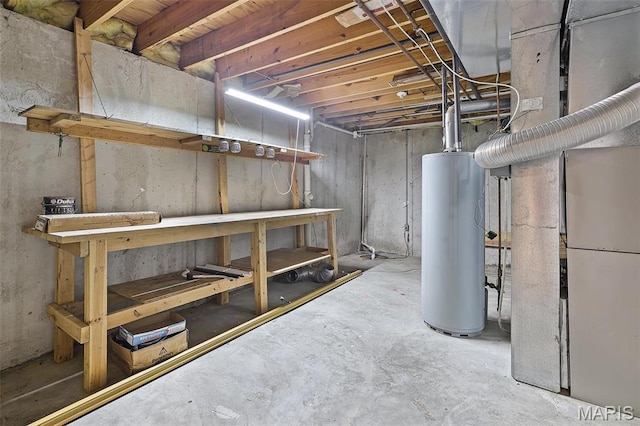 unfinished basement with gas water heater