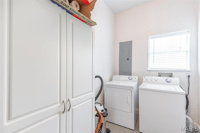 laundry area with electric panel and independent washer and dryer