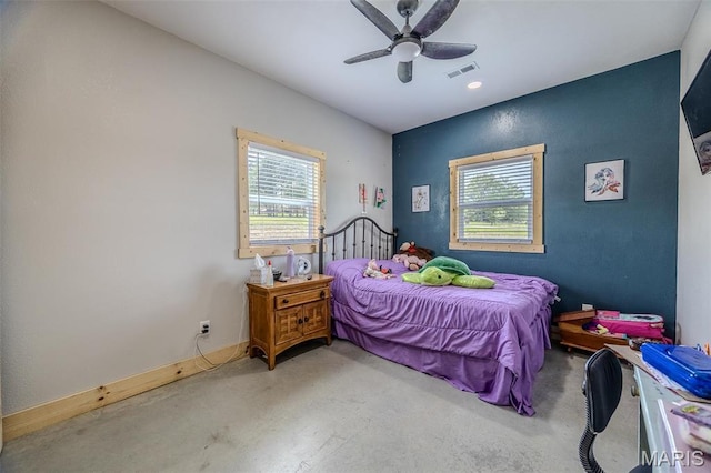 22950 Pin Oak Dr, Lebanon, MO 65536 - bedroom with concrete floors, ceiling fan, baseboards, and recessed lighting