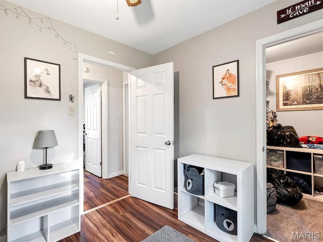 1101 Sunset Dr, Sullivan, MO 63080 - bedroom with dark wood-style flooring and a ceiling fan