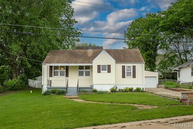 126 E Waymire Ave, Saint Louis, MO 63119 - bungalow-style house with covered porch, an outdoor structure, a detached garage, and a shingled roof
