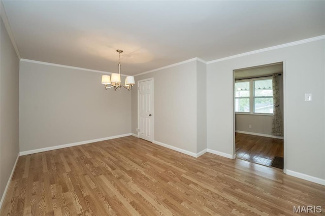126 E Waymire Ave, Saint Louis, MO 63119 - empty room with a chandelier, light wood finished floors, baseboards, and crown molding