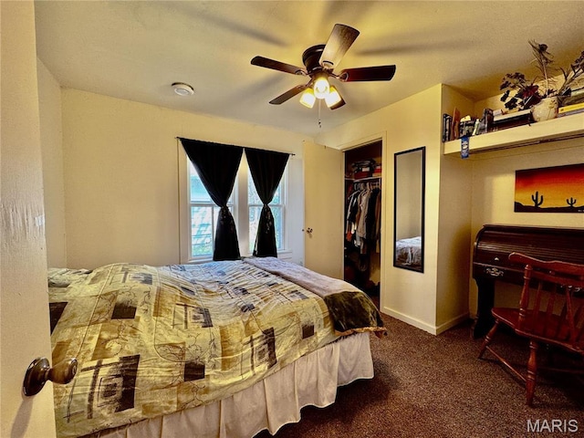 274 Cornelison St, Lebanon, MO 65536 - carpeted bedroom featuring baseboards, a ceiling fan, a walk in closet, and a closet