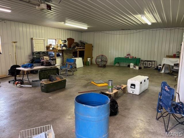 garage with a garage door opener