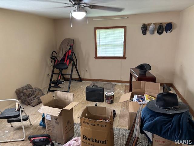 storage room featuring ceiling fan