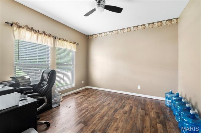 2226 Bay Tree Dr, Saint Peters, MO 63376 - office with wood finished floors, ceiling fan, and baseboards