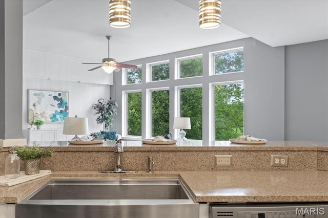 2226 Bay Tree Dr, Saint Peters, MO 63376 - kitchen with a sink, healthy amount of natural light, ceiling fan, and dishwasher
