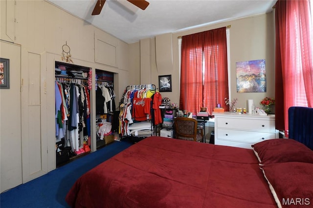 bedroom featuring a closet and a ceiling fan