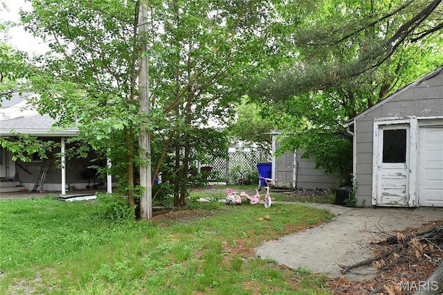 view of grassy yard with an outbuilding
