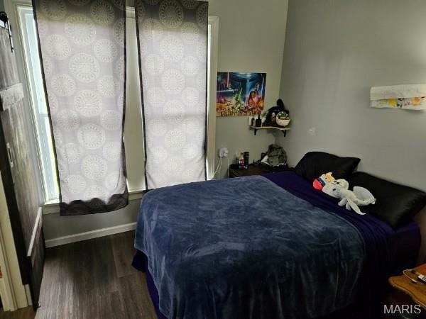312 S Locust St, Monroe City, MO 63456 - bedroom featuring dark wood-type flooring and baseboards