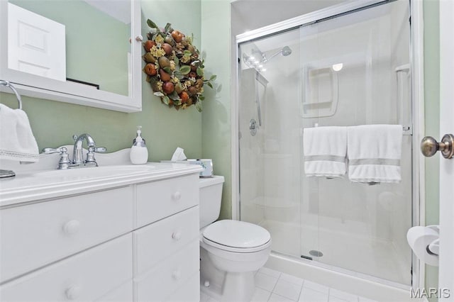 757 Windy Ridge Dr Unit B, Ballwin, MO 63021 - full bathroom with tile patterned floors, a stall shower, toilet, and vanity