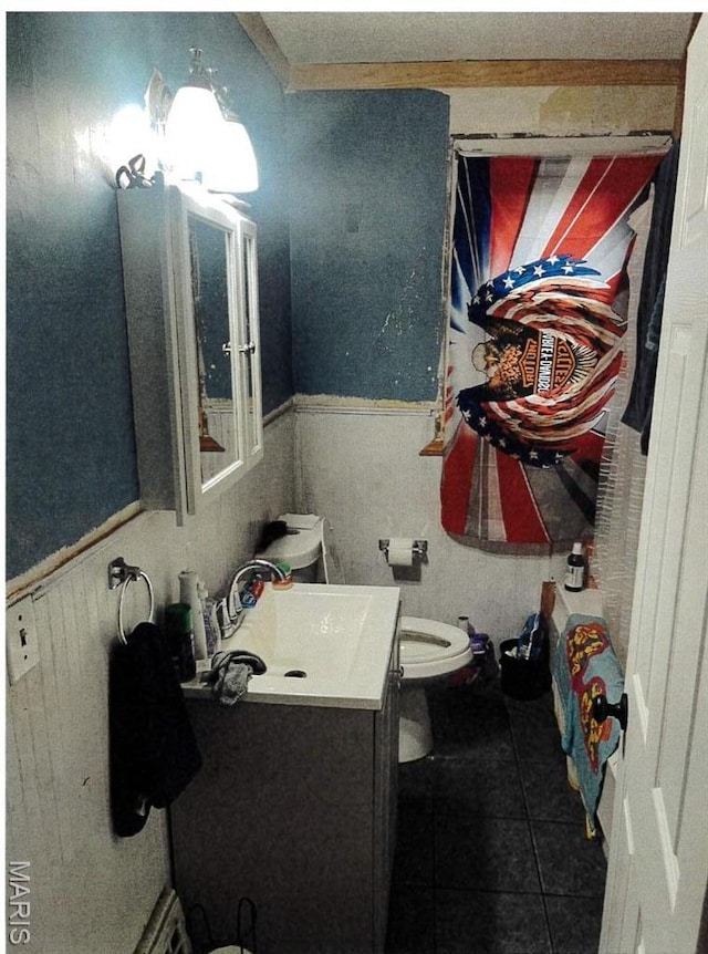 5 Gerri Ann Dr, Belleville, IL 62220 - bathroom with wainscoting, tile patterned floors, vanity, and toilet