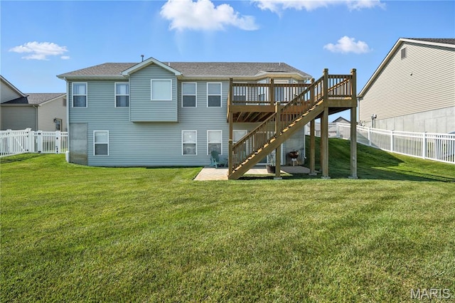 23 Austin Oaks Dr, Moscow Mills, MO 63362 - back of property featuring stairs, a fenced backyard, and a wooden deck
