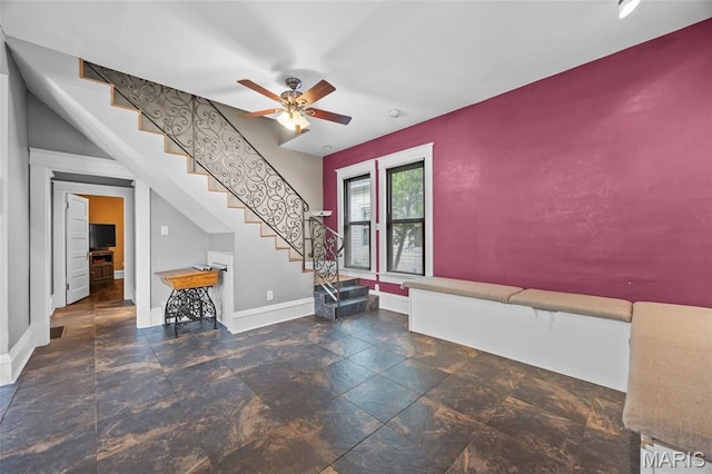 27 N Taylor Ave, Crystal City, MO 63019 - foyer entrance with stairway, baseboards, ceiling fan, and stone finish flooring